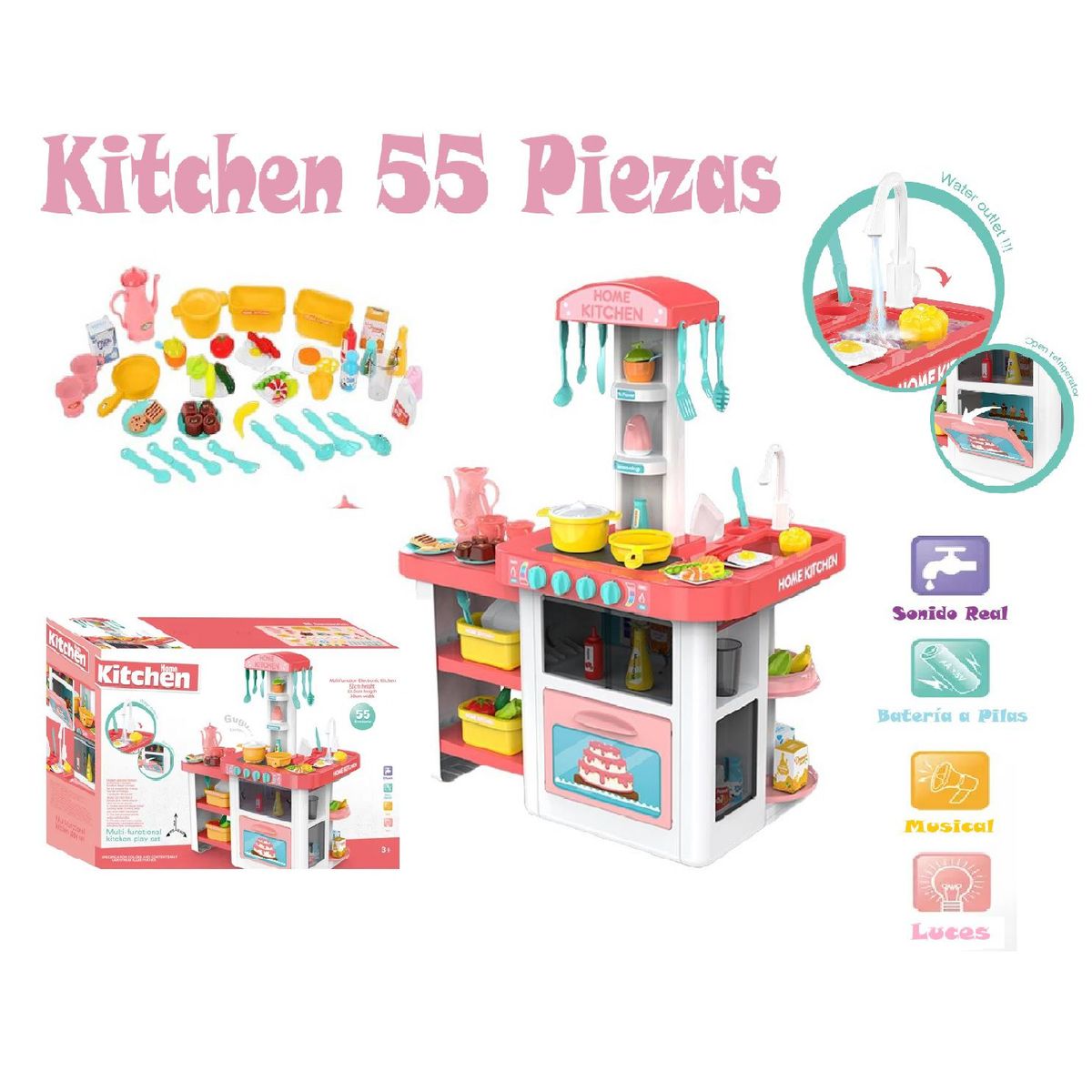 GENERICO - Cocina para niña 55 accesorios luz y sonidos
