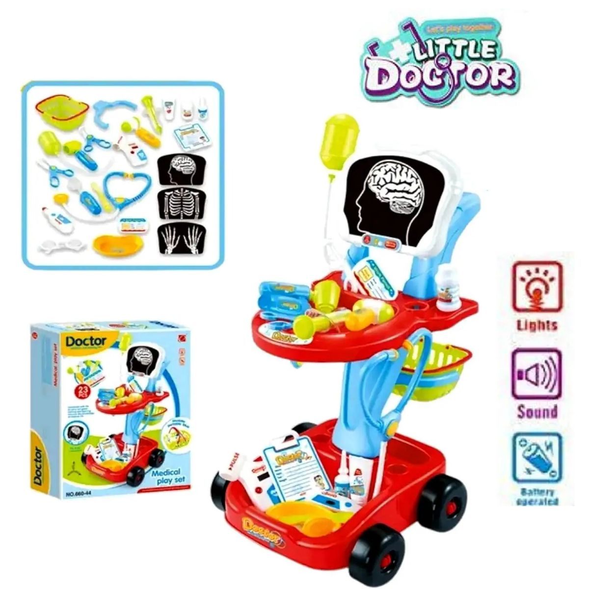 GENERICO - Set de doctor con ruedas piezas luz y sonido