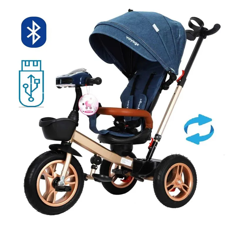 VOYAGE - Triciclo Asiento Giratorio USB Bluetooth Golden -Azul