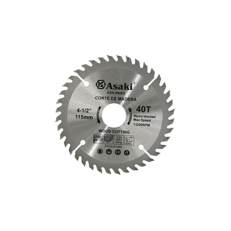 ASAKI - DISCO DE SIERRA P.MADERA 4-1/2 " 40 DIENTES