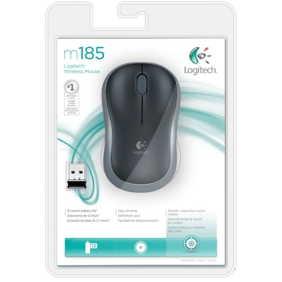 LOGITECH - Mouse Logitech M185 Wireless con Nano Receptor USB Gris - 910-002225