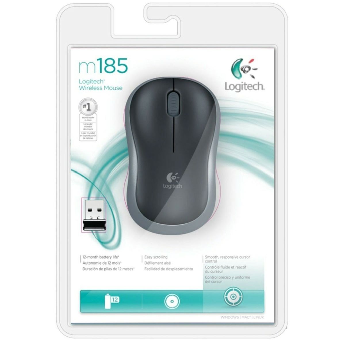 LOGITECH - Mouse Logitech M185 Wireless con Nano Receptor USB Gris - 910-002225