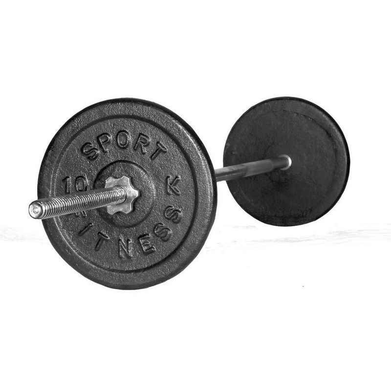 SPORT FITNESS - Set barra recta 1.80 m + 20kg pesas nacionales redondas
