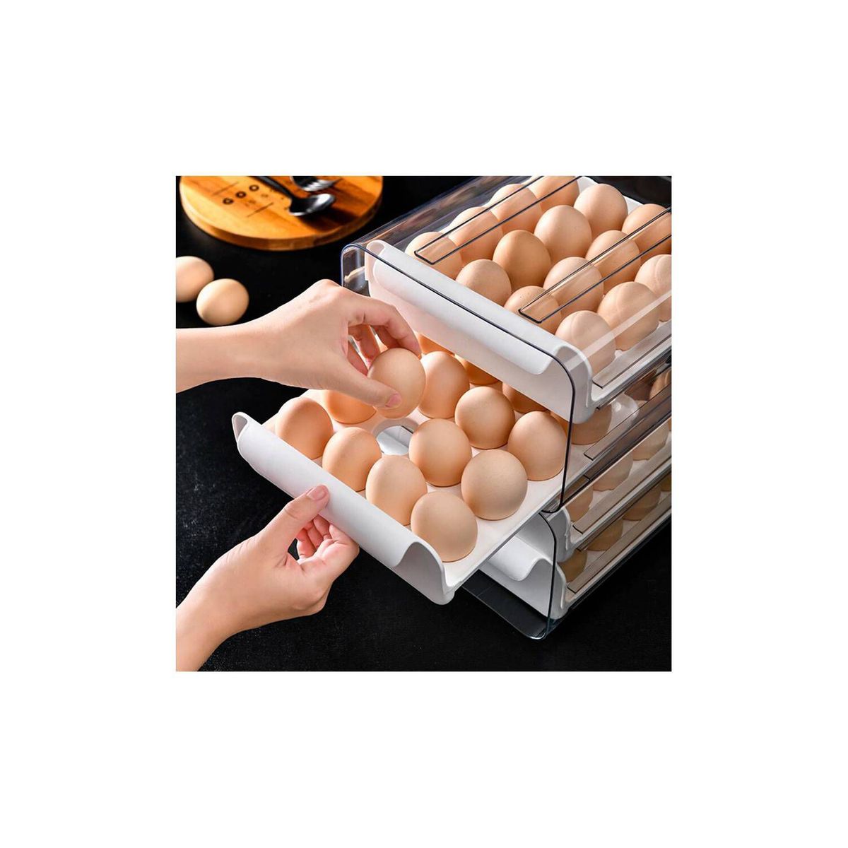 GRETAIL - Organizador Contenedor Huevos 02 Niveles Acrílico 32unds Blanco