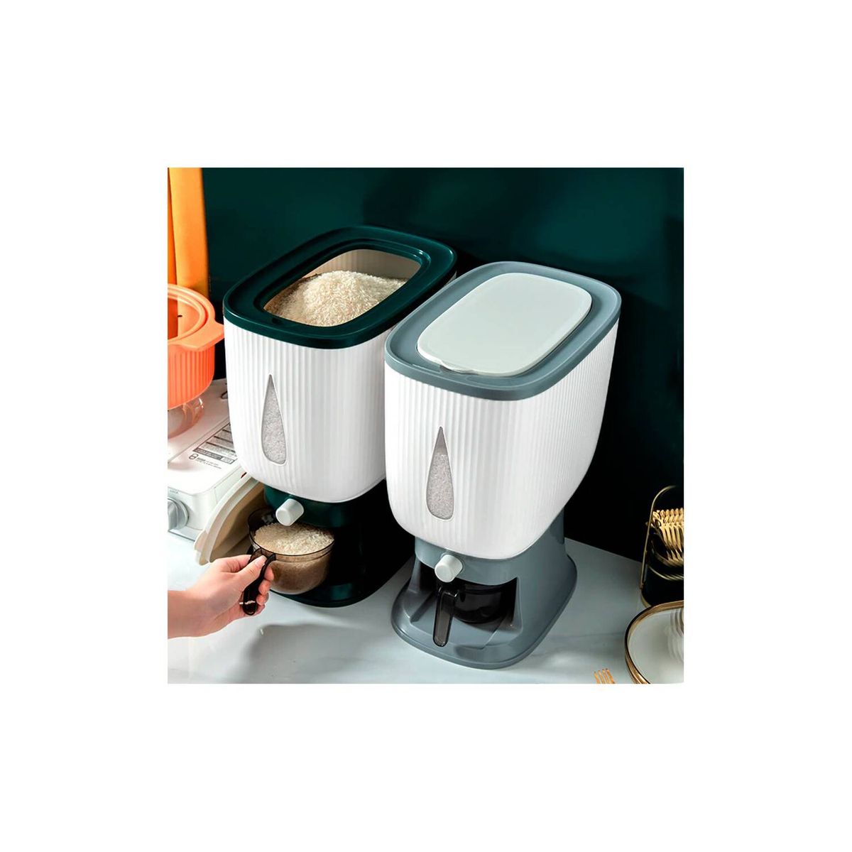 GRETAIL - Dispensador de arroz cereal premium 10kg Gris