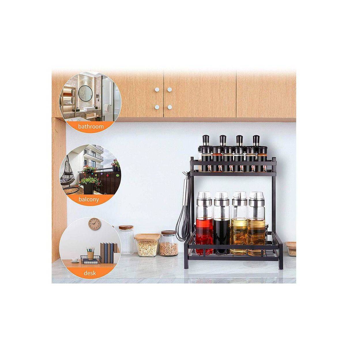 GRETAIL - Estante Organizador Cocina 2 Niveles Condimentero Especies Negro Mate