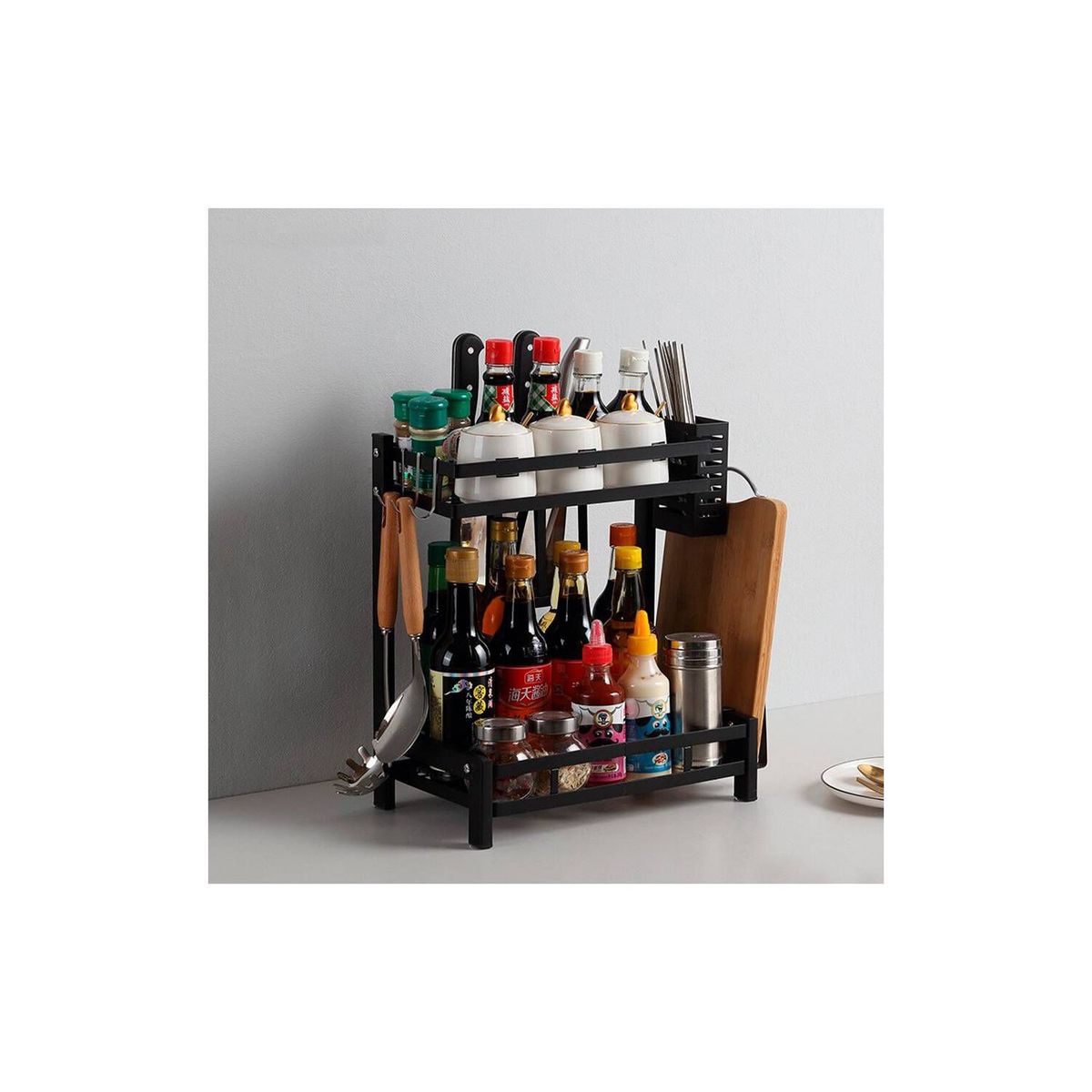 GRETAIL - Estante Organizador Cocina Condimentos Especies 2 Niveles Negro