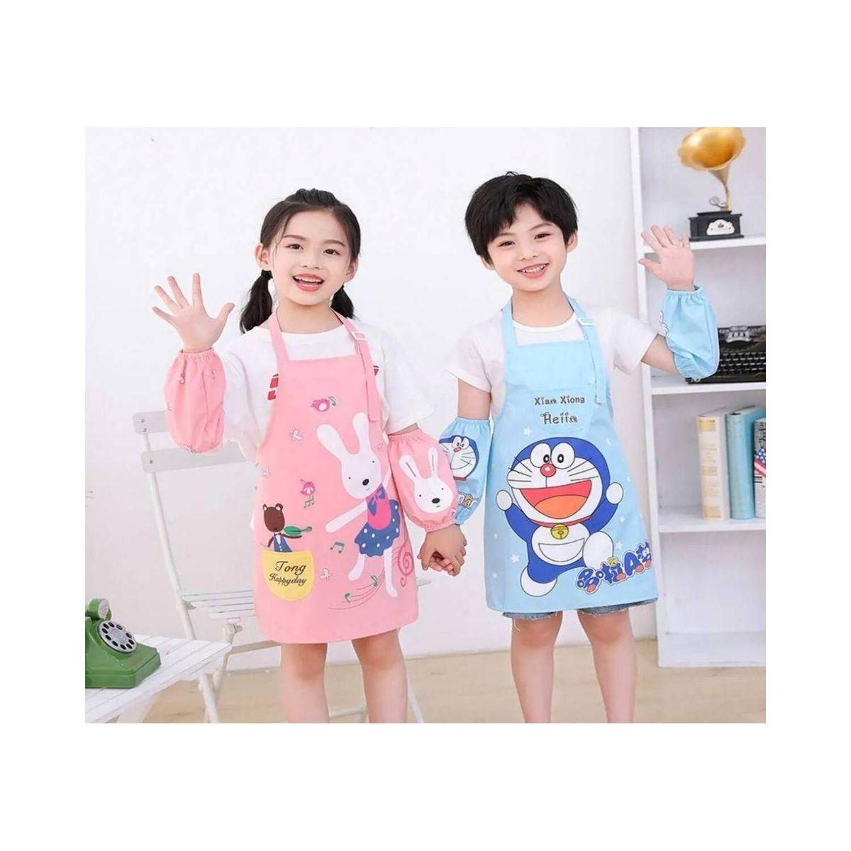 GRETAIL - Mandil Impermeable Arte Mangas Niños De 4 a 8años Rosado