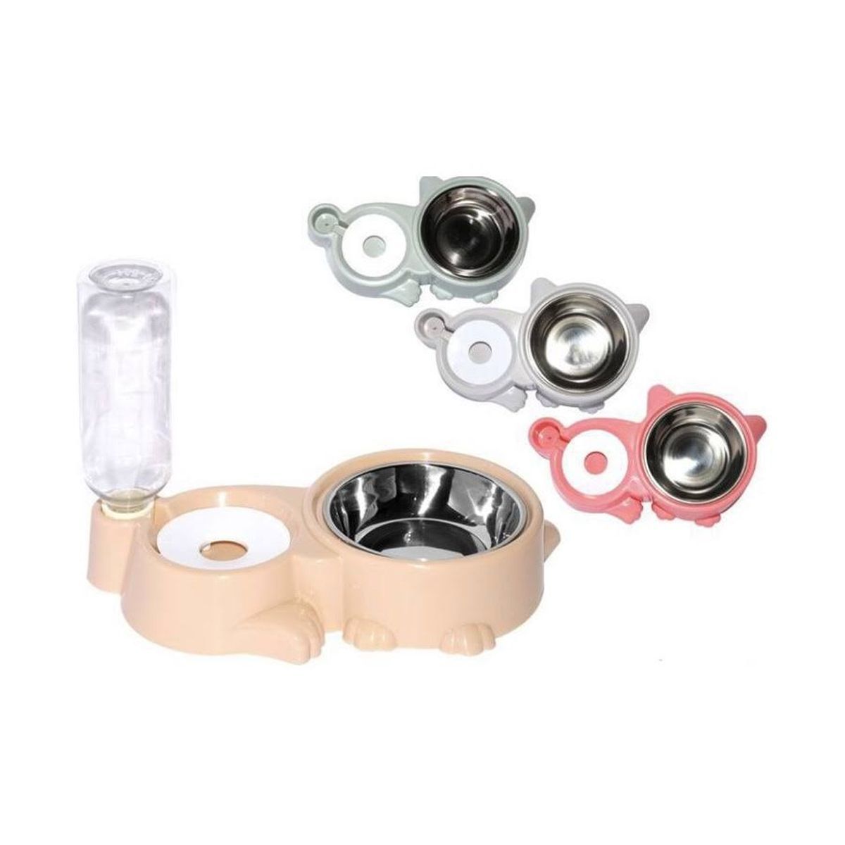 GRETAIL - Plato y Bebedero Para Perro o Gato Doble Plato Con Botella