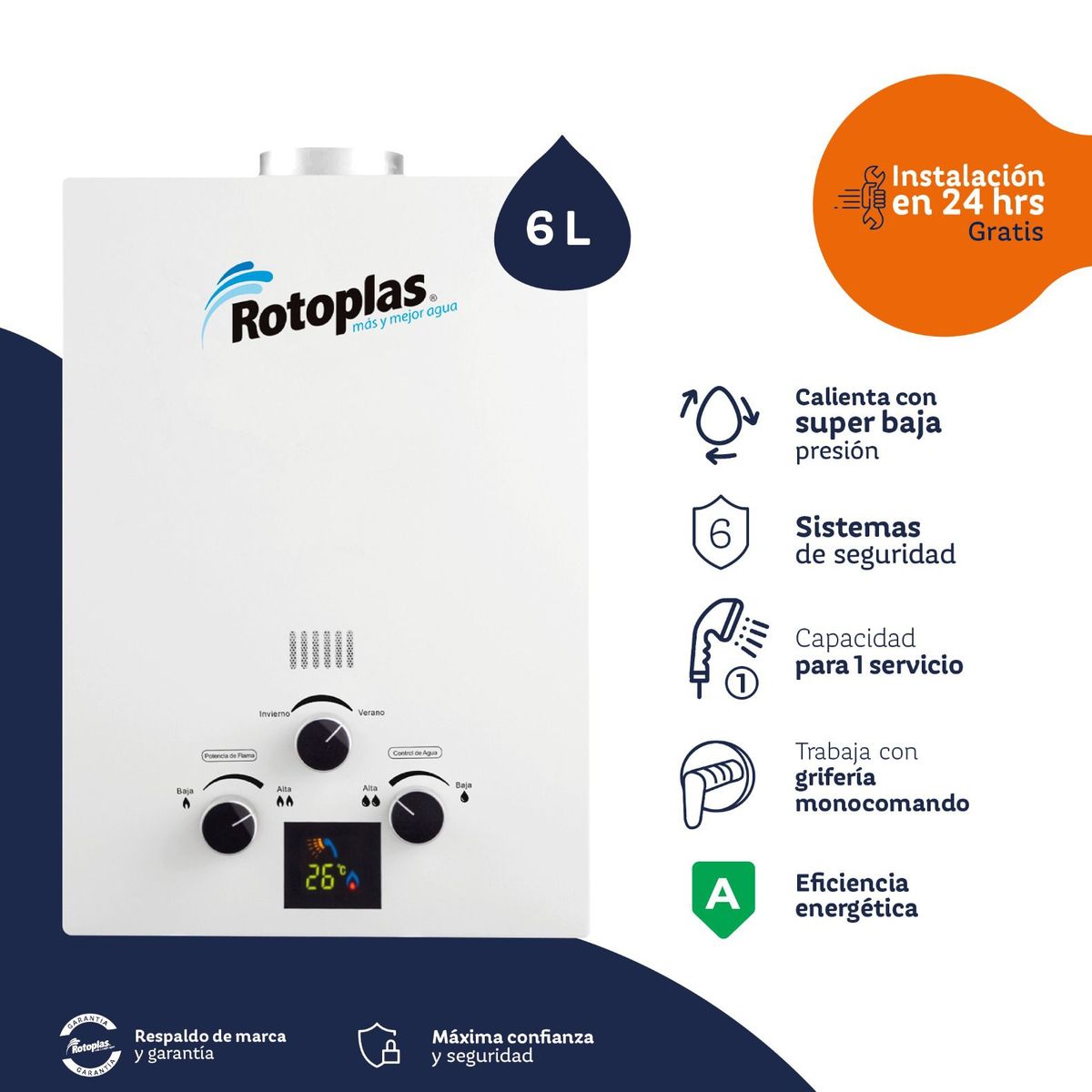 ROTOPLAS - Terma a Gas Rotoplas FLAMING 6L GN
