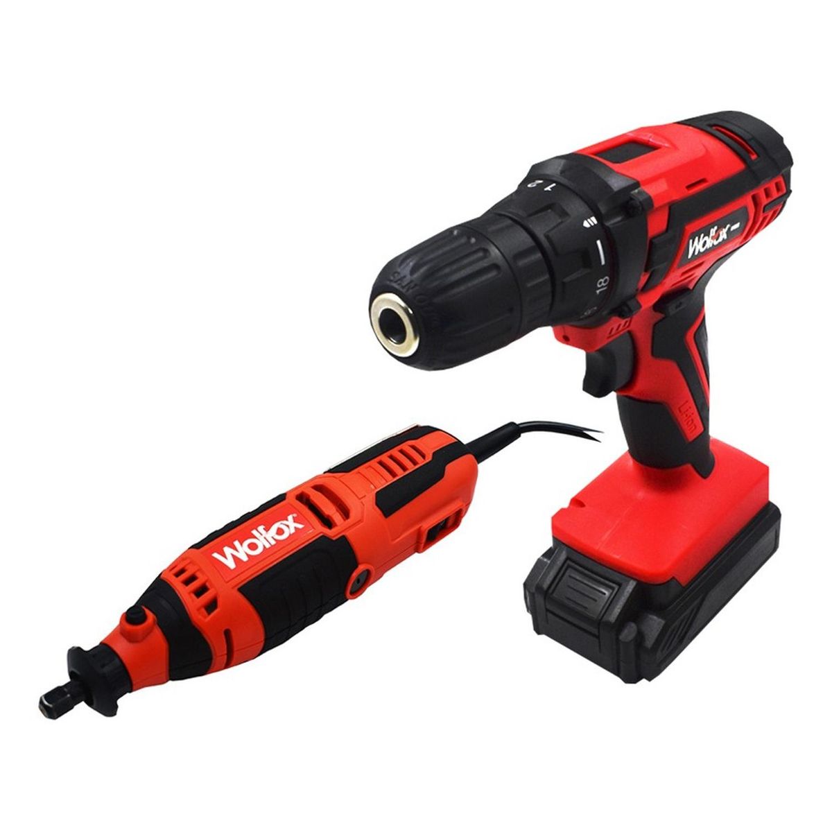 WOLFOX - Multiherramienta 1/8" Eléctrico 135W + Atornillador 38 12V WF1396-K2