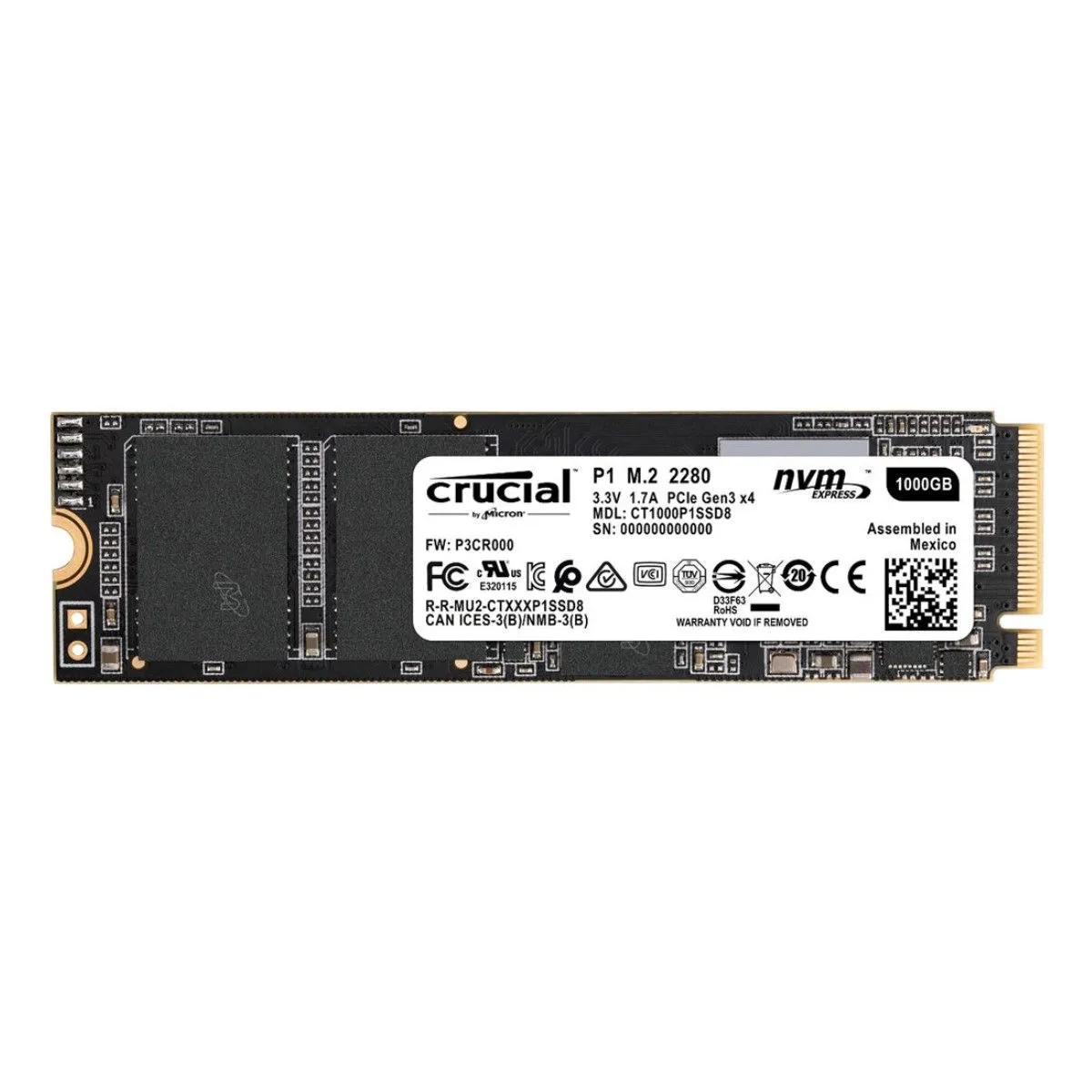 CRUCIAL - Crucial Disco Sólido 1TB P1 NVMe M2 Internal SSD - CT1000P1SSD8