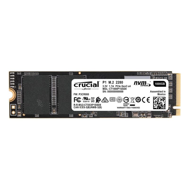 CRUCIAL - Crucial Disco Sólido 1TB P1 NVMe M2 Internal SSD - CT1000P1SSD8