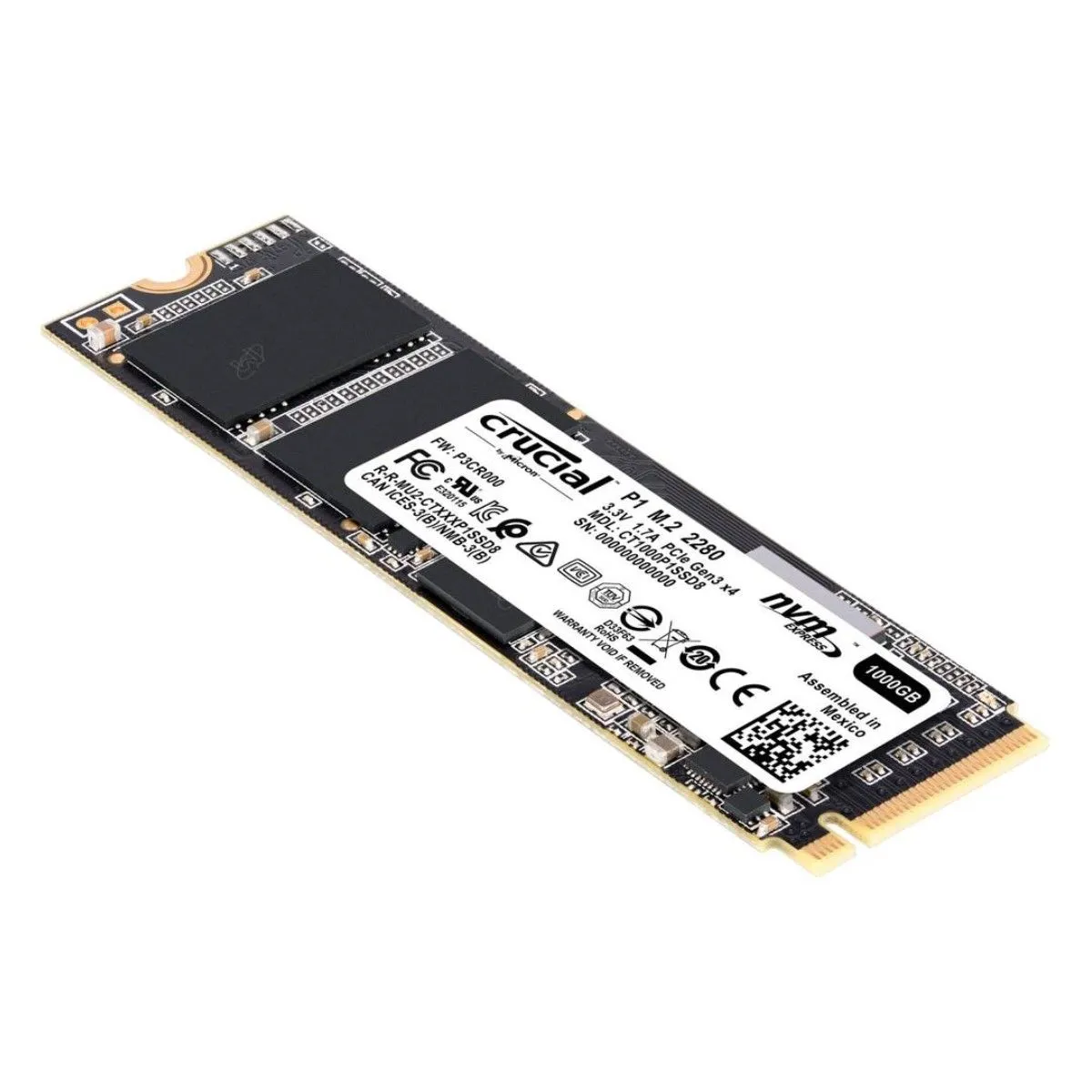 CRUCIAL - Crucial Disco Sólido 1TB P1 NVMe M2 Internal SSD - CT1000P1SSD8