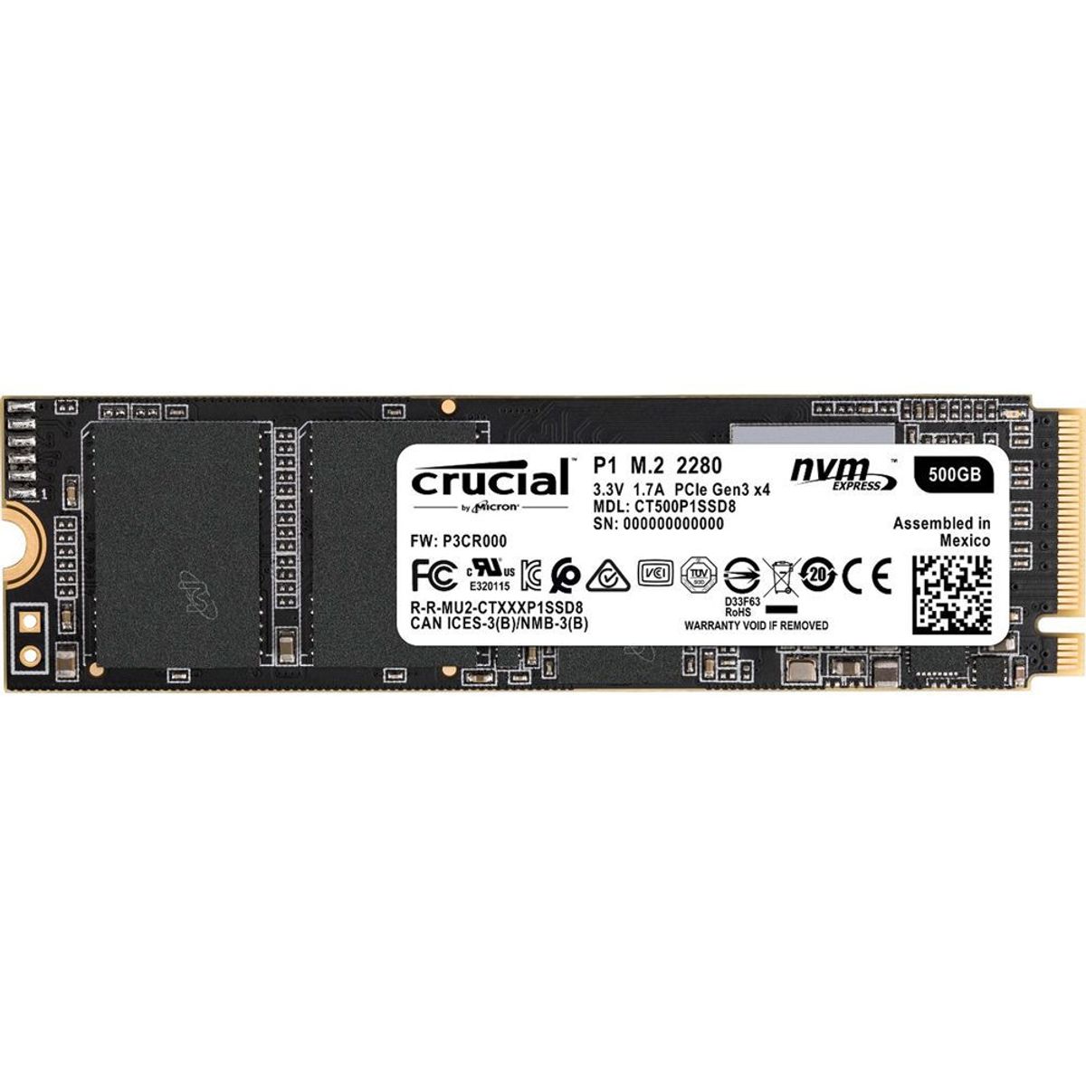 CRUCIAL - Crucial Disco Sólido 500GB P1 NVMe M2 Internal SSD - CT500P1SSD8