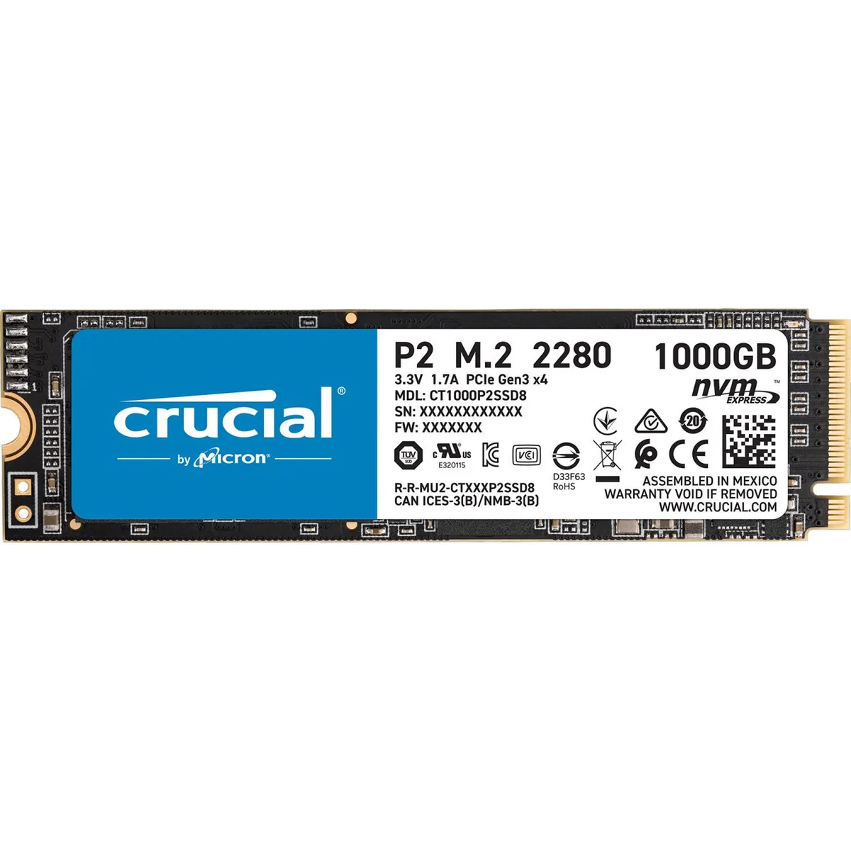 CRUCIAL - Crucial Disco Sólido 1TB P2 NVMe M2 Internal SSD - CT1000P2SSD8
