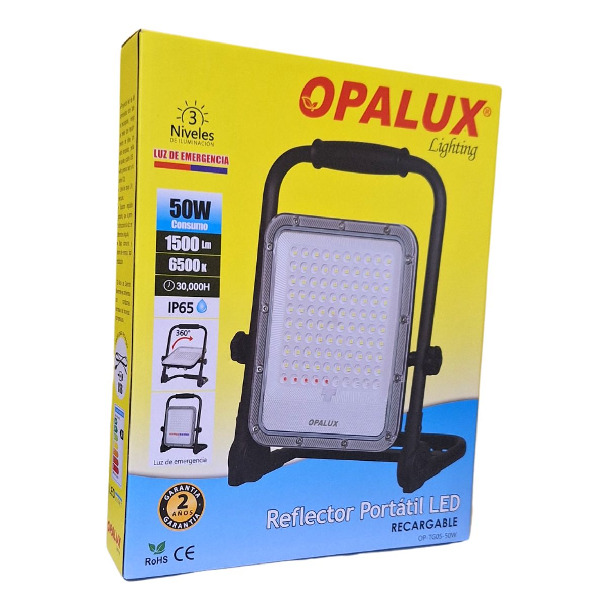 OPALUX - Reflector Opalux 50w Recargable Para Exteriores Ip65 80 Leds