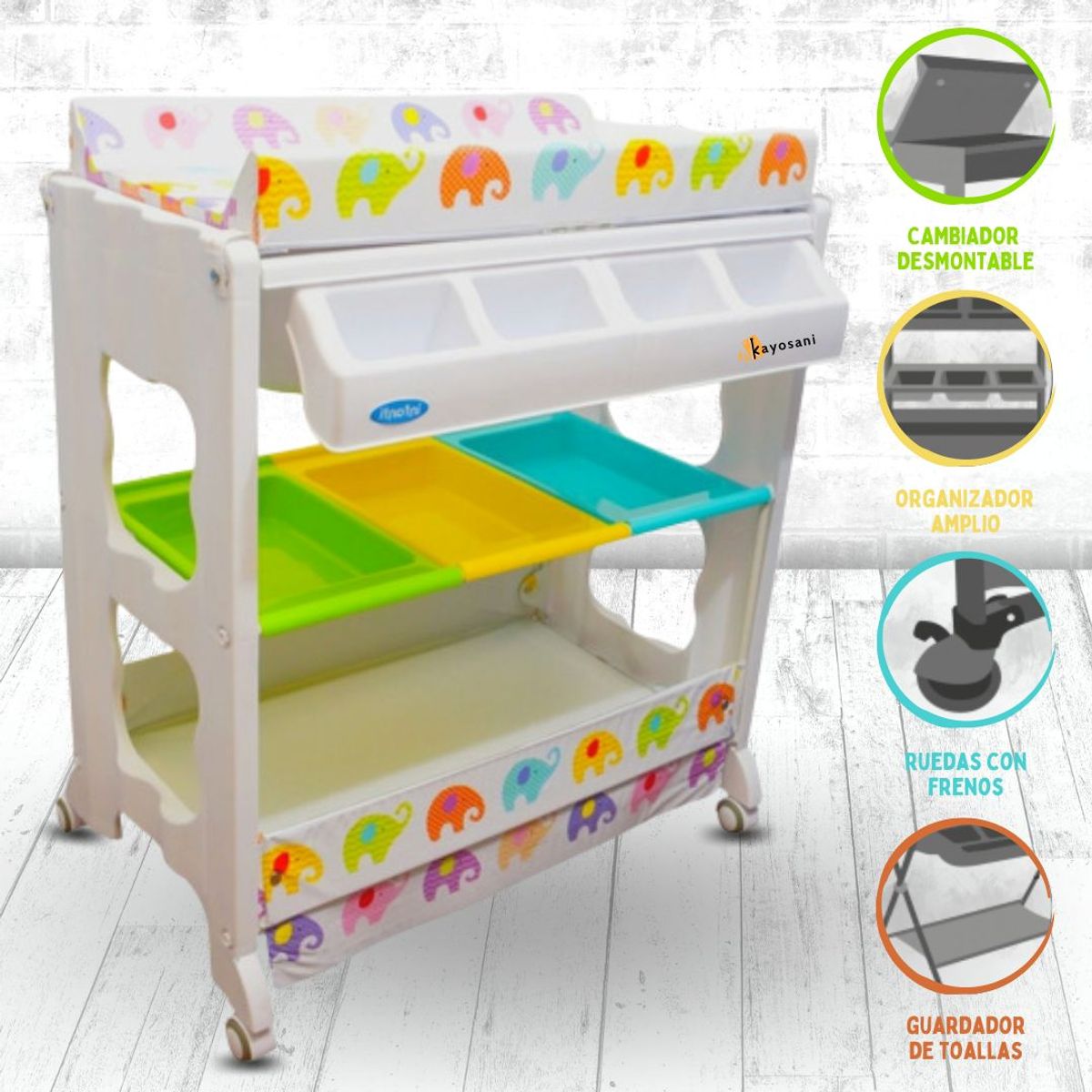 INFANTI - Bañera Cambiador 3 Pisos INFANTI «ELEPHANTS»