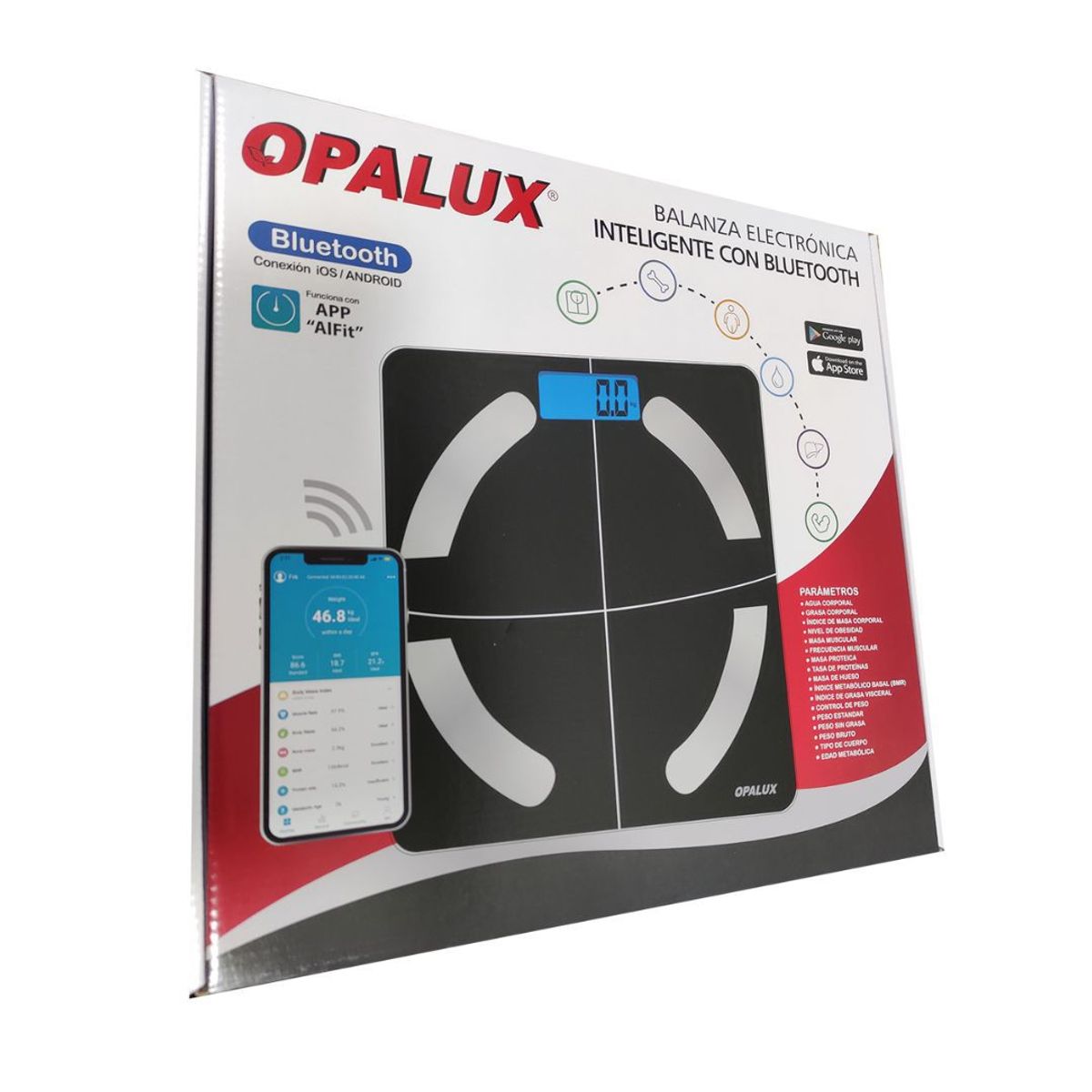 OPALUX - Balanza Inteligente Con Bluetooth Opalux - App Alfit Negro