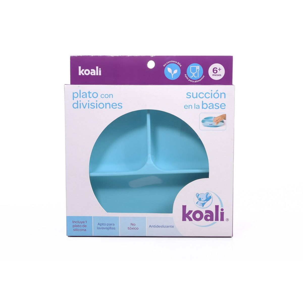KOALI - Plato para Bebé Silicona Antideslizante Divisiones Celeste