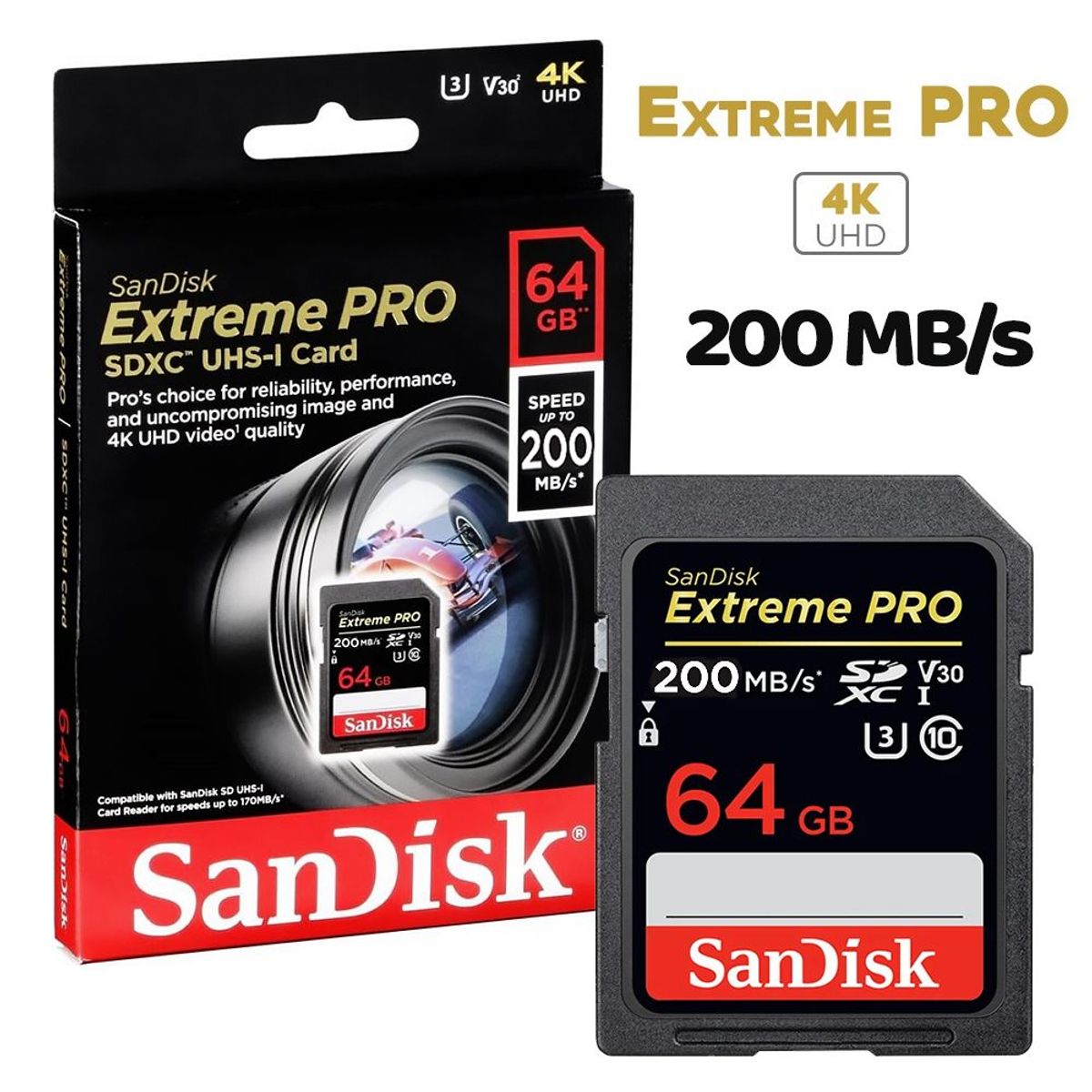 SANDISK - Memoria Sandisk SD Extreme PRO 200mbs 64GB Camara Sony Canon