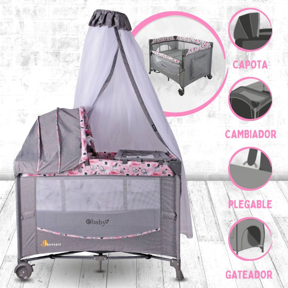 EBABY - Cuna Corral Para Bebe DACORA Pink