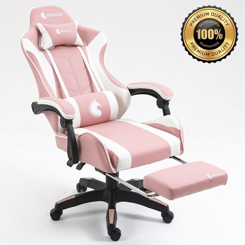 DREIZT - Silla Gamer Ergonómica Dreizt Shine Series Rosado Posapies Reclinable