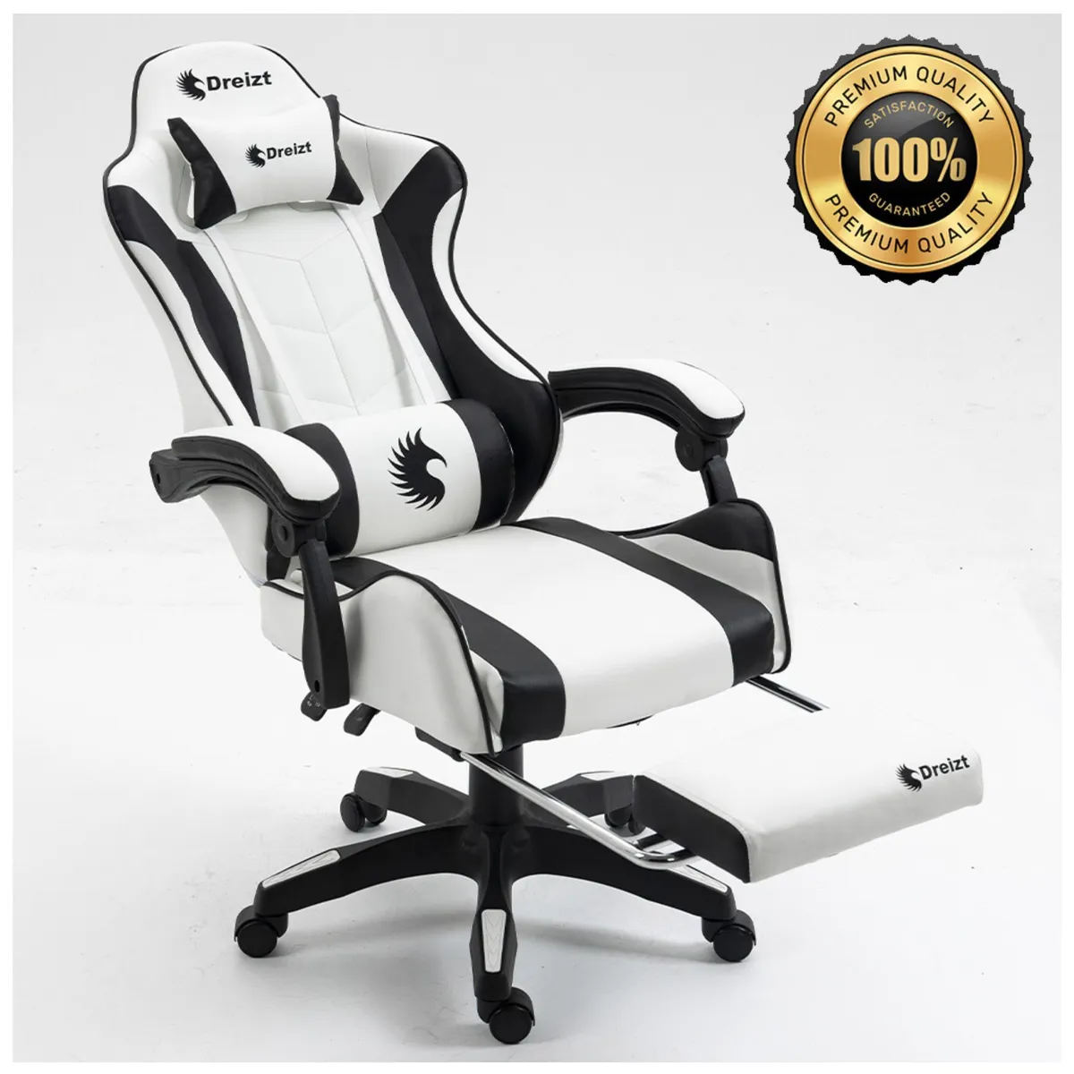 DREIZT - Silla Gamer Ergonómica Dreizt Shine Series Blanco Posapies Reclinable