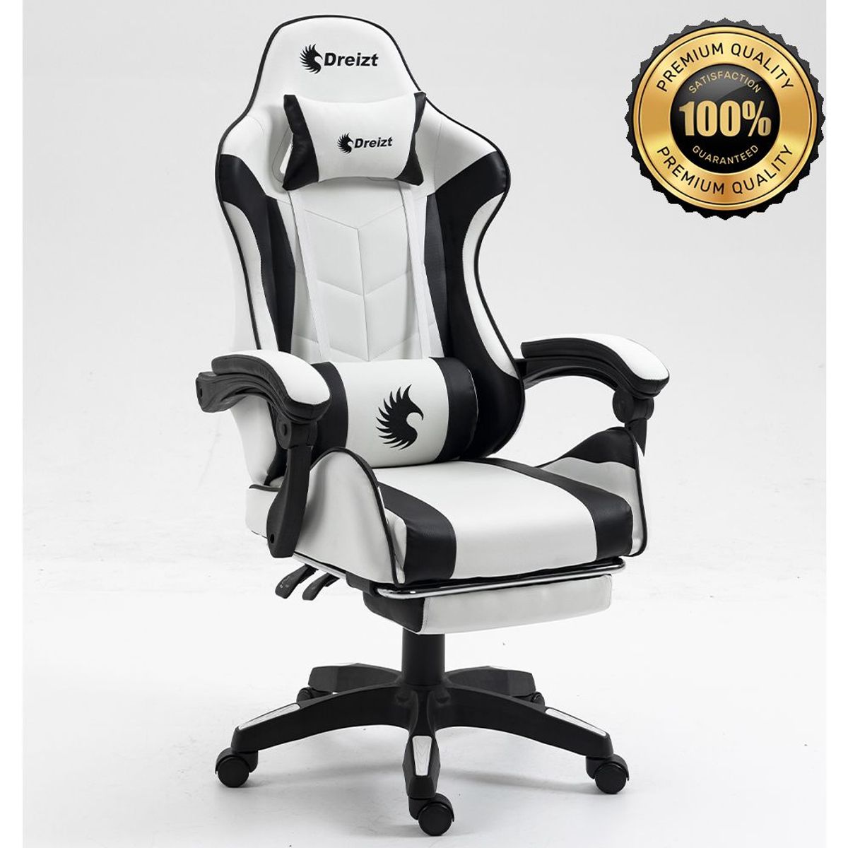 DREIZT - Silla Gamer Ergonómica Dreizt Shine Series Blanco Posapies Reclinable
