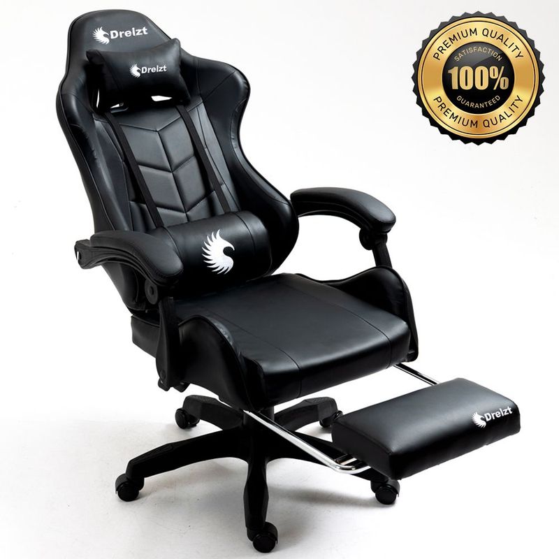 DREIZT - Silla Gamer Ergonómica Dreizt Shine Series Negro Posapies Reclinable