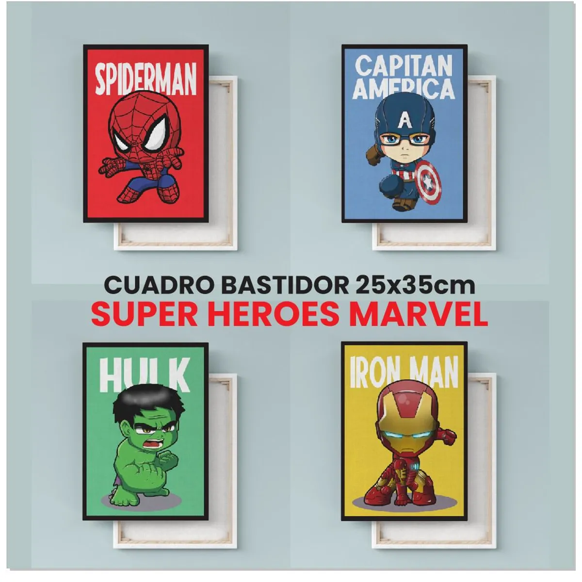 GENERICO - Cuadro Decorativo Vinilo Para Niños - PACK 4 UNID - SUPERHERO