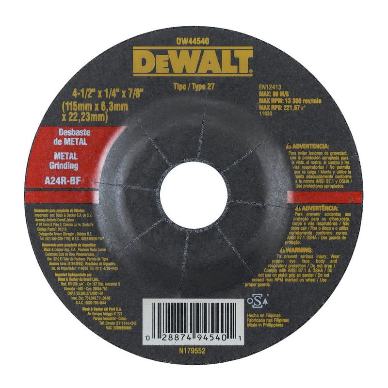 DEWALT - Disco Abrasivo Desbaste 4-1/2" x 1/4" (6 mm) - Pack x 50 unid