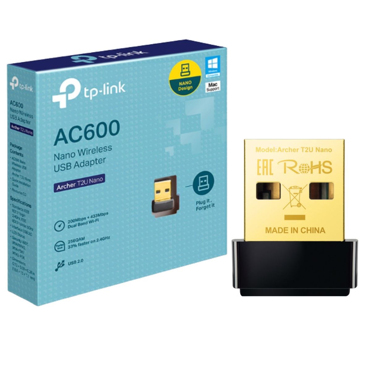 TP LINK - Adaptador Wi-Fi Usb  Tp-Link Archer T2u Nano Ac600