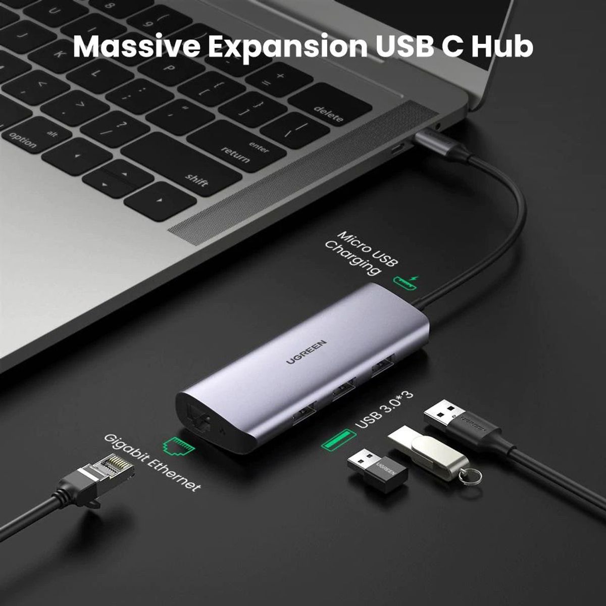 UGREEN - Ugreen Adaptador Hub USB-C USB 3.0 Dock RJ45 MacBook CM252 60718