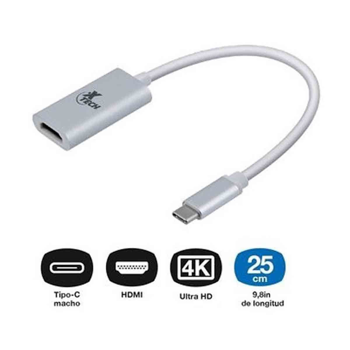 XTECH - Xtech Adaptador USB Tipo-C macho a HDMI hembra - XTC-540