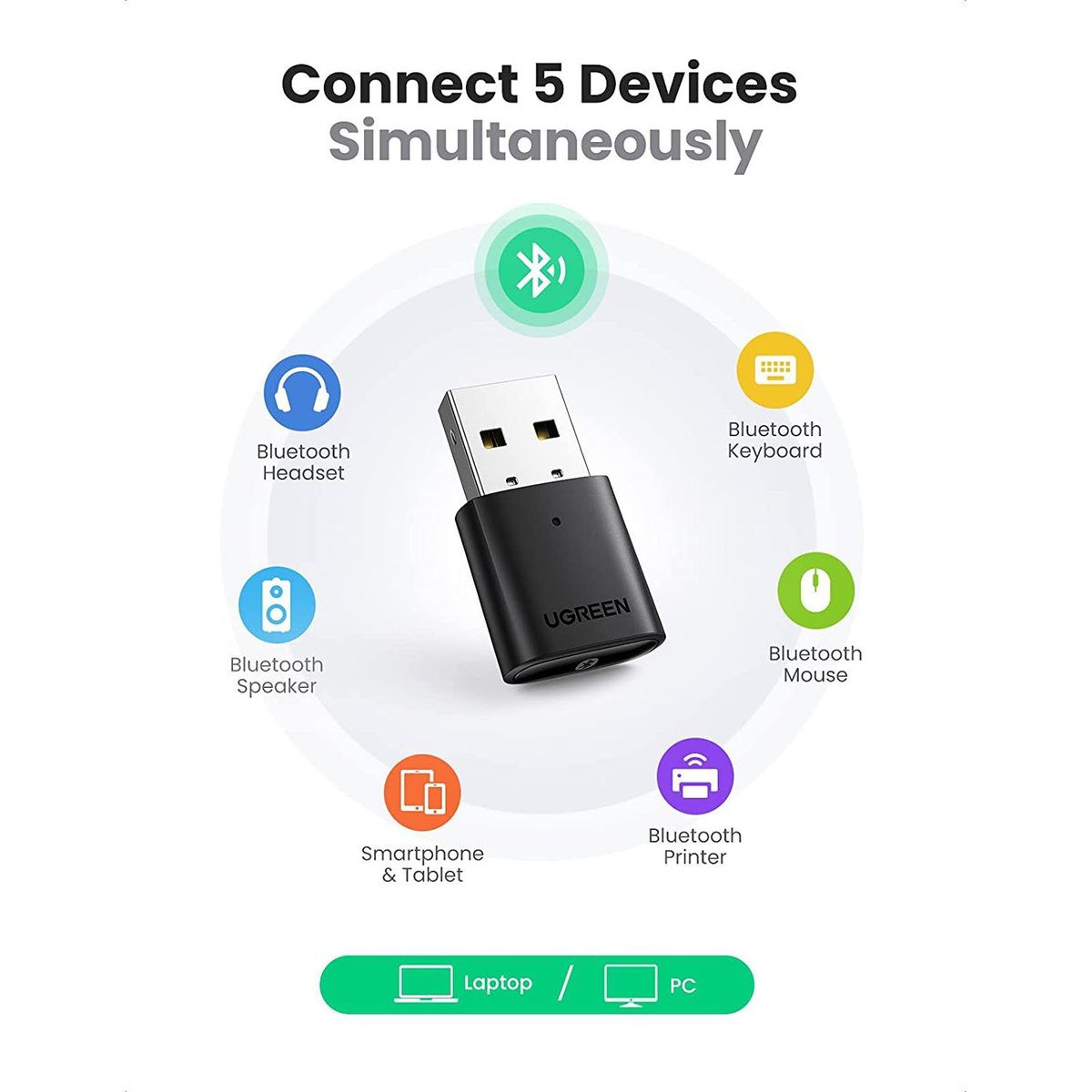 UGREEN - Ugreen Adaptador Bluetooth 5.0 Receptor Dongle Mini CM390 - 80890
