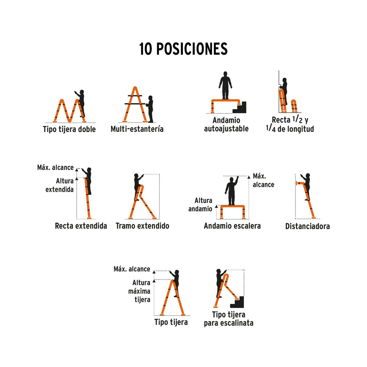 TRUPER - Escalera multiposición 8 peldaños soporta 200Kg Truper