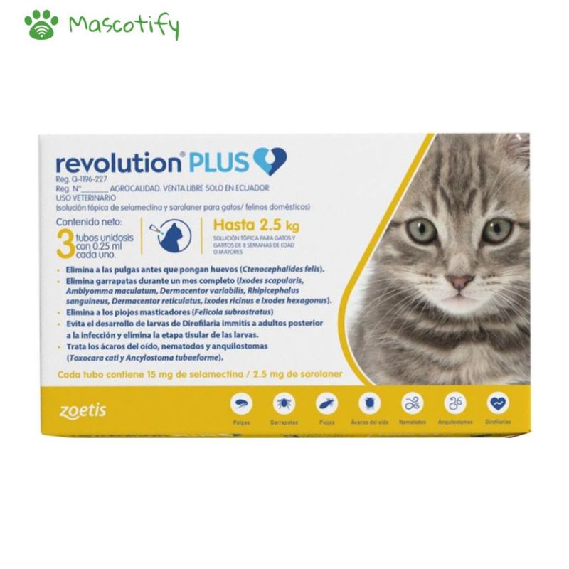 ZOETIS - Revolution Plus hasta 2.5kg Pipeta antipulgas antiparasitario interno