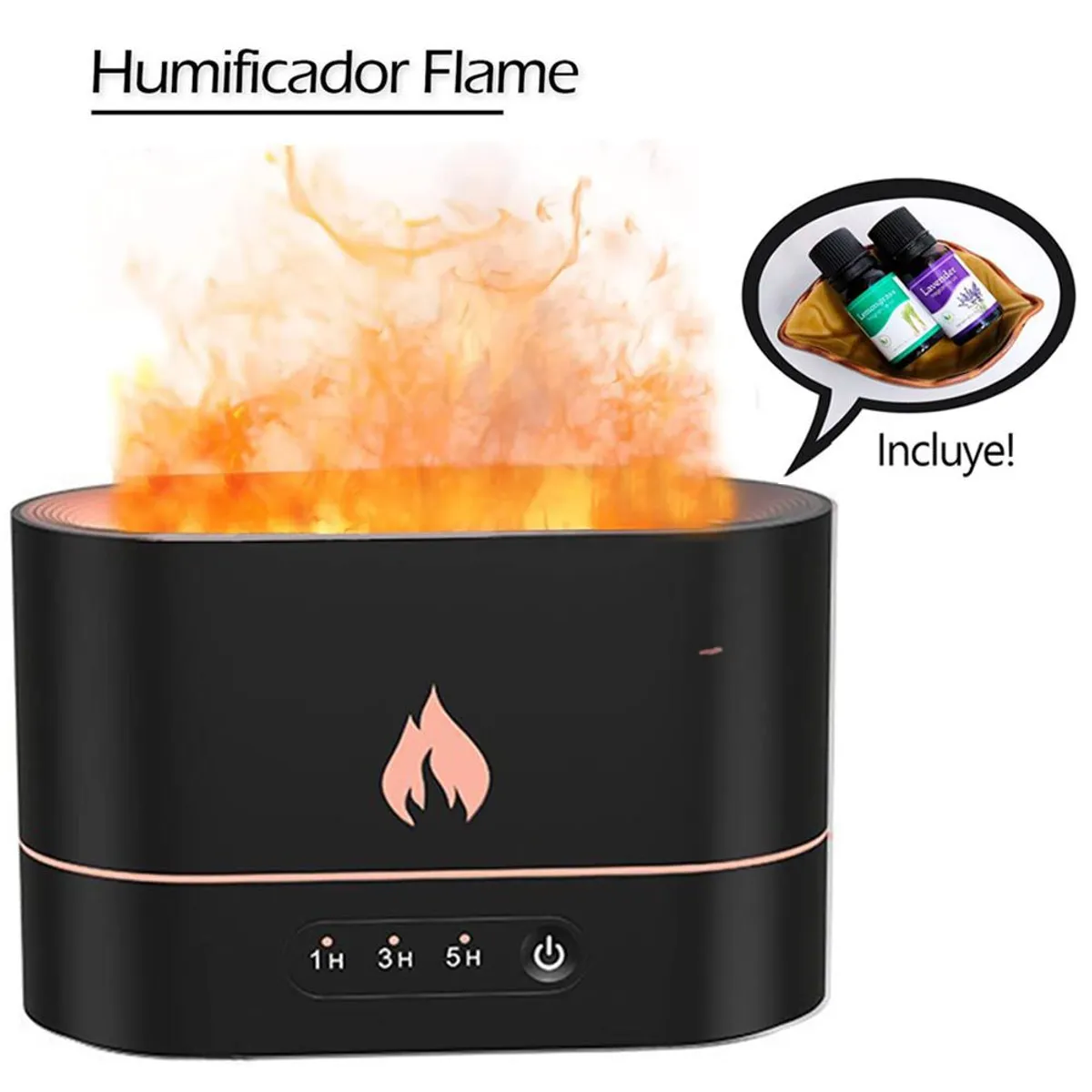 GENERICO - humidificador de aire 3D Flame Aromatizante Negro Mas Una Esencia