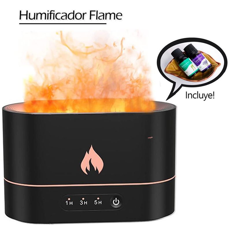 GENERICO - humidificador de aire 3D Flame Aromatizante Negro Mas Una Esencia