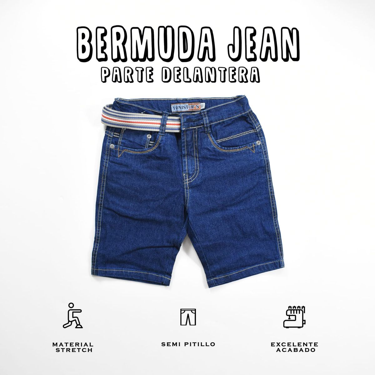 YONISTERS CLOTHING - Denim Short Kids Semipitillo Stretch Yonisters Clothing Azul