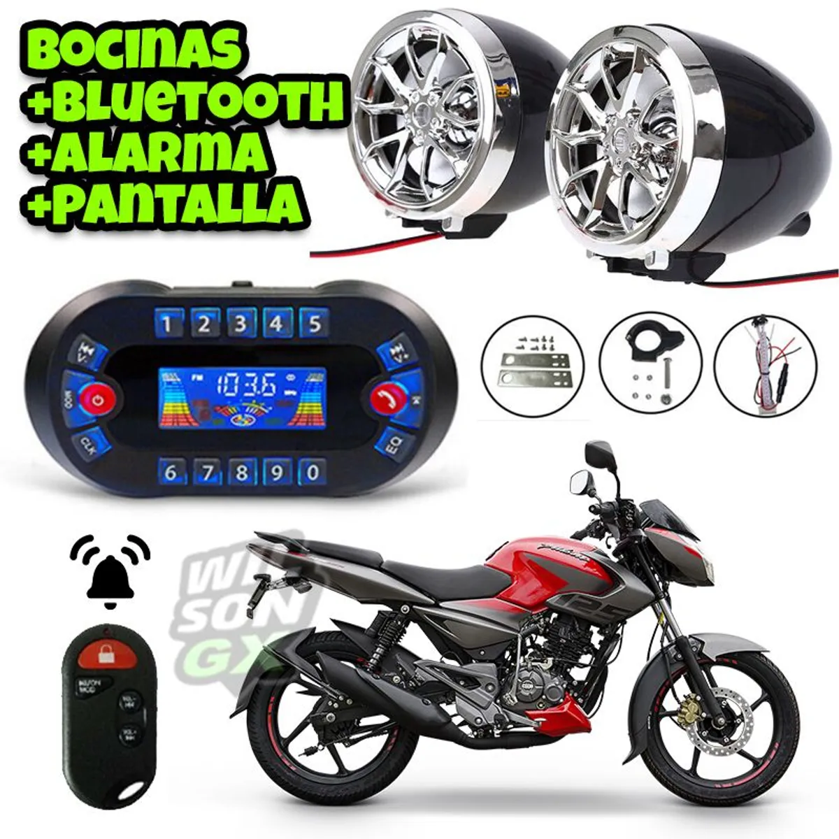 OEM - Kit Parlante Bocina Bluetooth Alarma p Moto Pantalla Control