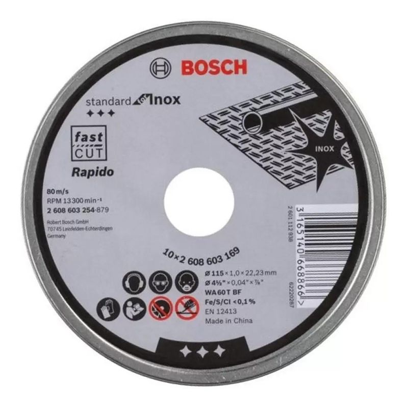 BOSCH - Set 10 Discos de Corte Standard para Inox 115x1.0 Bosch 2608.603.254