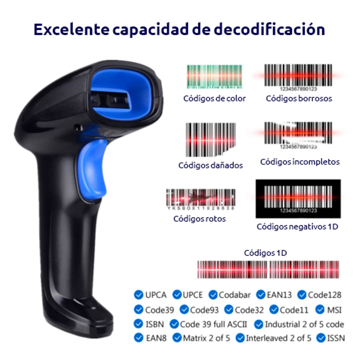 JPSYSTEMS - Lector portátil escaner de código de barras Bluetooth Inalámbrico 1D YHD-1100CB