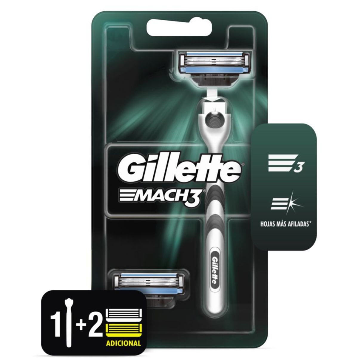GILLETTE - Gillette Mach3 1 Máquina Afeitadora Recargable + 2 cartuchos