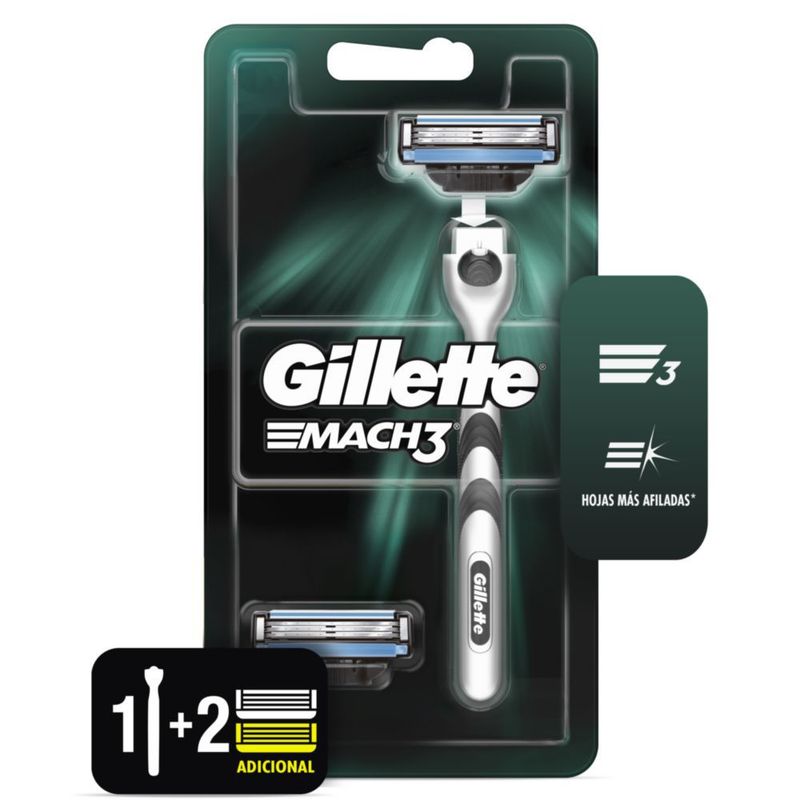 GILLETTE - Gillette Mach3 1 Máquina Afeitadora Recargable + 2 cartuchos
