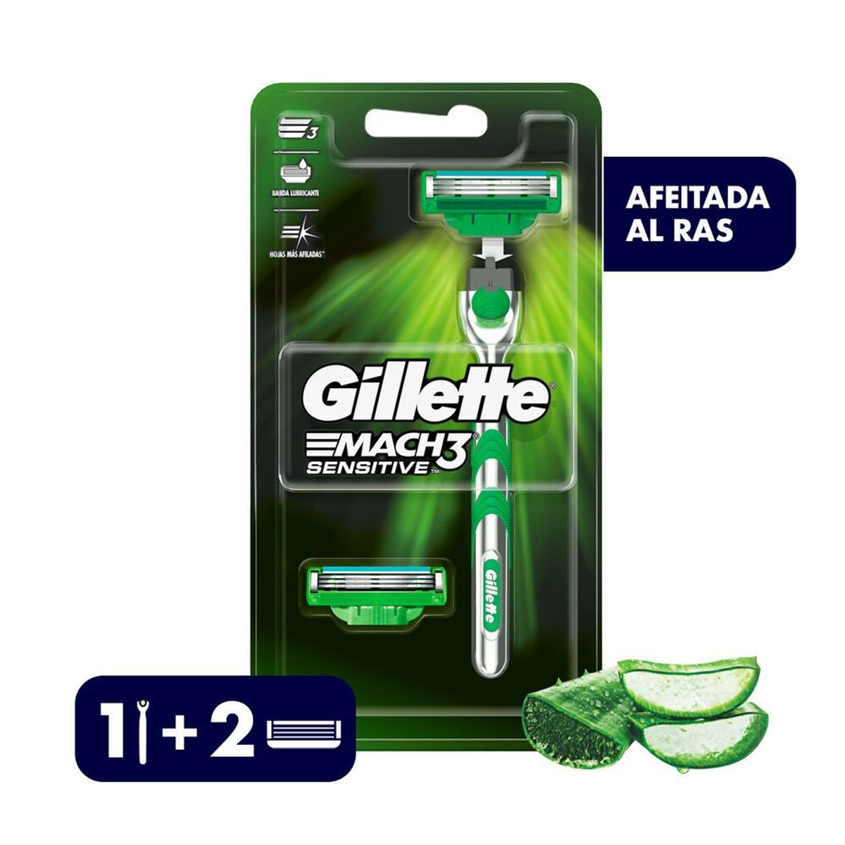 GILLETTE - Gillette Mach3 Sensitive Máquina Recargable + 2 cartuchos