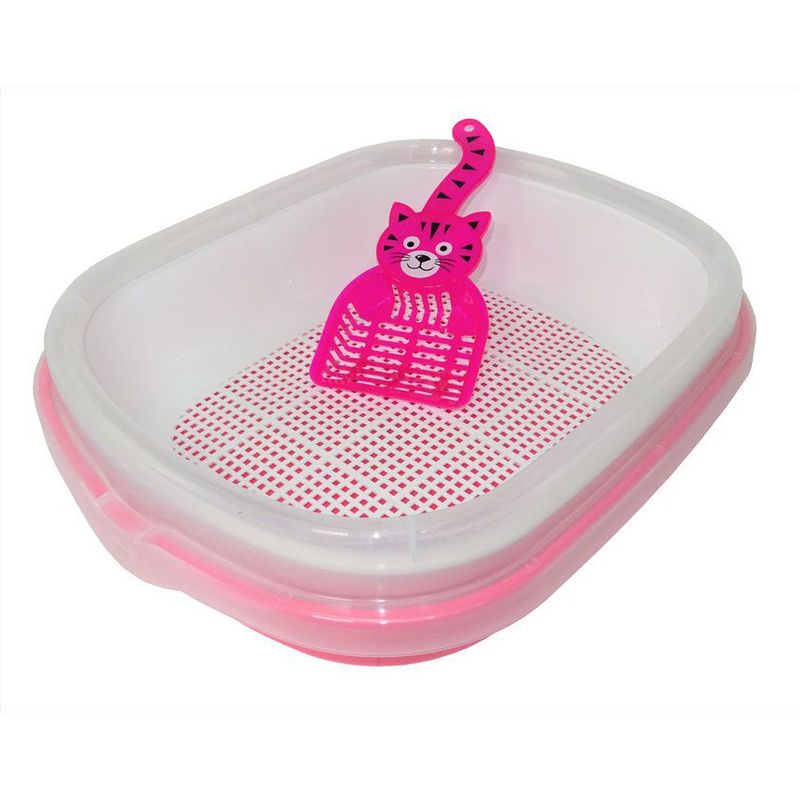 GENERICO - Bandeja Arenero con Rejilla Cernidora Mediano pala rosado