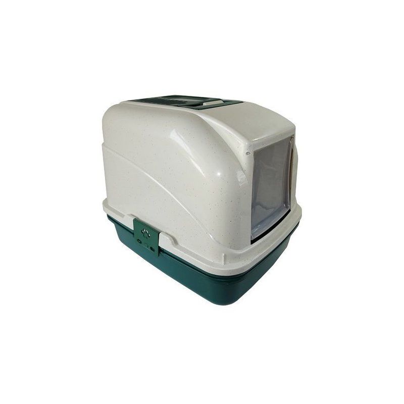 GENERICO - Arenero para gatos con tapa + 2 bandejas + cernidor - verde