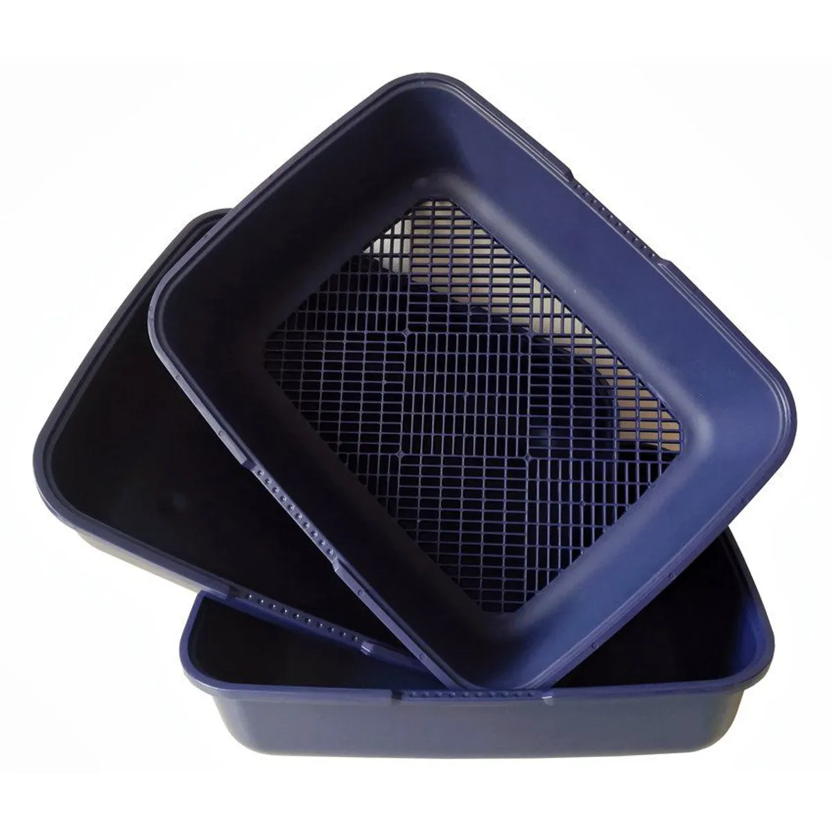 GENERICO - Arenero para gatos con tapa + 2 bandejas con cernidor - azul